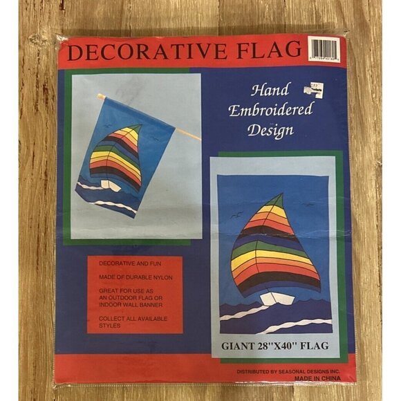 SAILBOAT Decorative Flag Hand Embroidered Giant Size 28" x 40" Durable Nylon - Picture 1 of 4